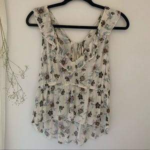 American Eagle Cream Floral Flowy Tank M